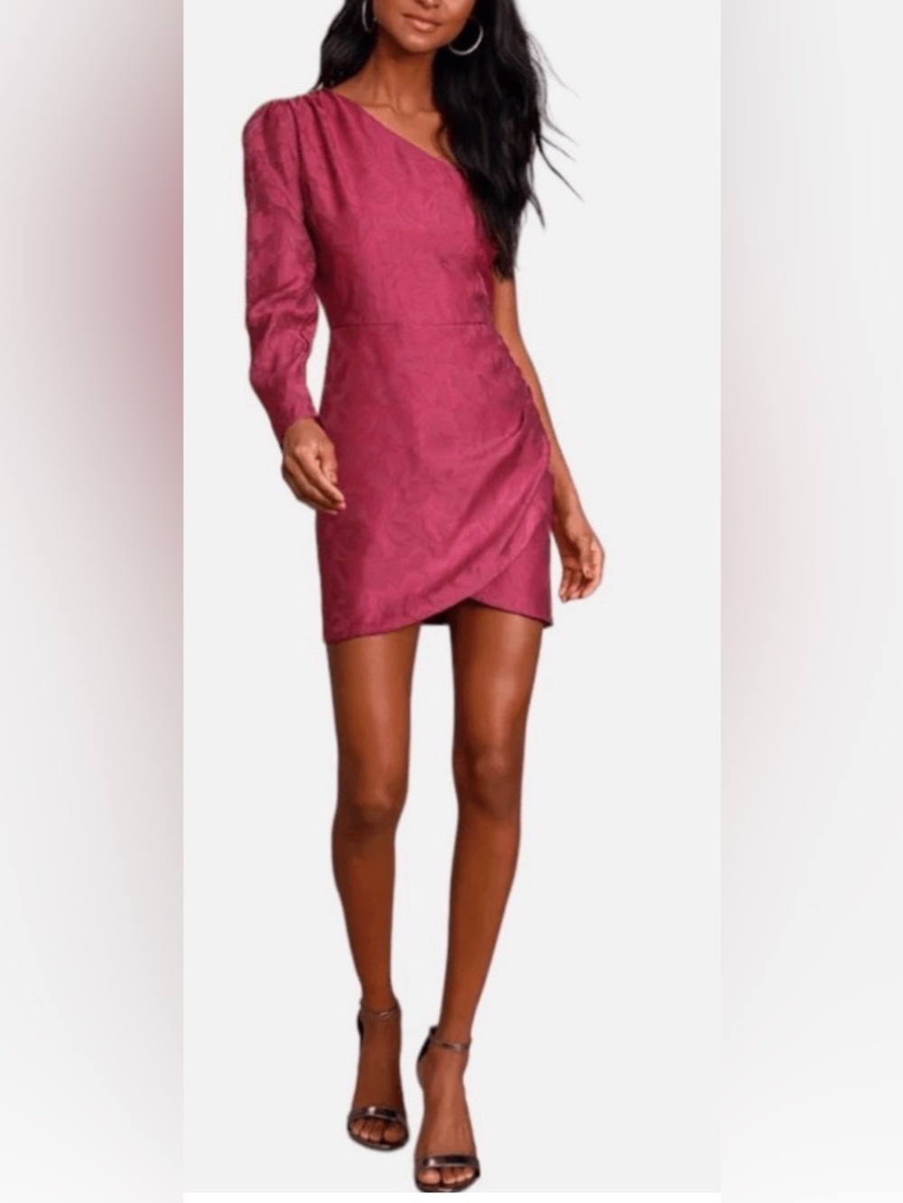 Lulu's One-Shoulder Jacquard Mini Dress in Rose